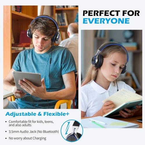 AILIHEN C8 Kids Wired Headphones with Mic for School, 3.5mm Jack, BlackBlue
