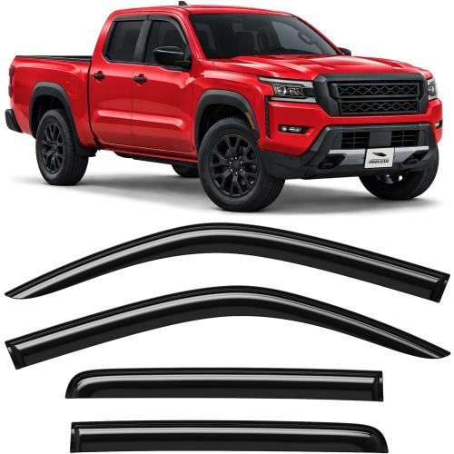 Tape-on Extra Durable Rain Guards for Nissan Frontier 2022-2027 Crew Cab, Window Deflectors, Vent Window Visors, 4 Pieces - 100912