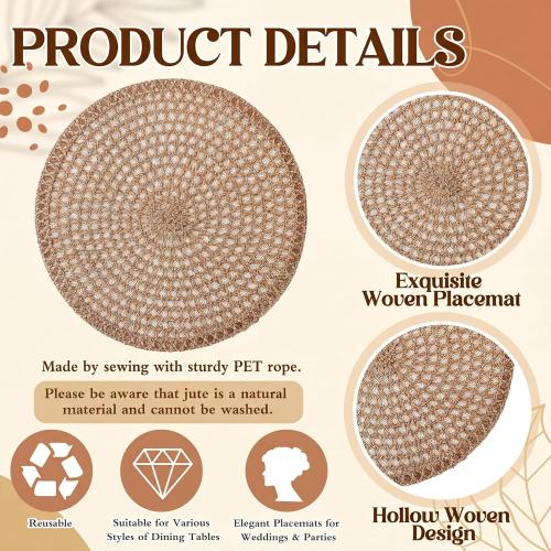 24 Pcs 13 Inch Round Jute Woven Placemat Burlap Boho Charger