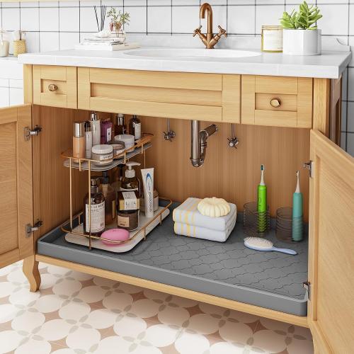 Jin&Bao Under Sink Mat 34 x 22 Waterproof Silicone Cabinet Kitchen Liner