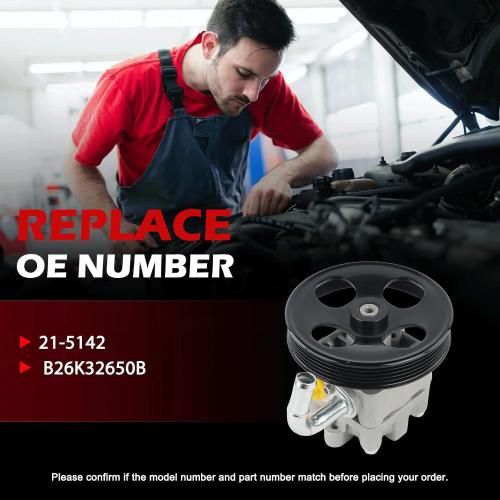 21-5142 Power Steering Pump with Pulley, Fit for 1999-2003 Mazda Protege1.8L 2.0L, 2002-2003 Mazda Protege5 2.0L, Replacement for 21-5142 B26K32650B
