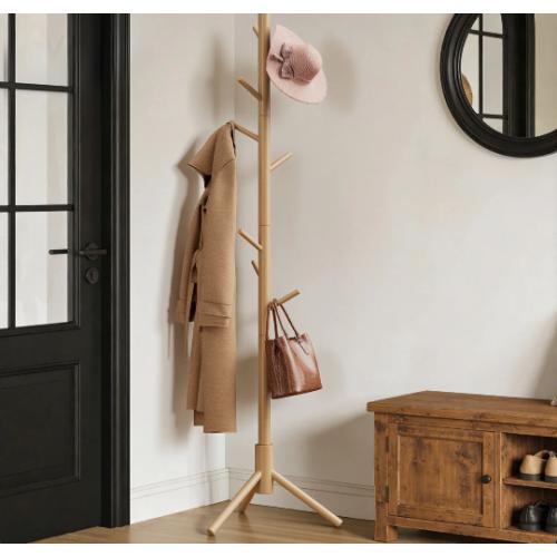 Adosinda Freestanding Coat Rack,Sturdy Wooden Coat Stand, 8- Hook Coat Rack