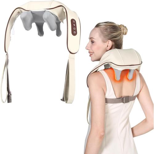 KppeX 4D Deep Cordless Tissue Kneading Neck Massage with Heating Function, Shiatsu and Shoulder Massage Pillow,Back and Leg Pain Relief, Gifts for Men or Women-Onion White