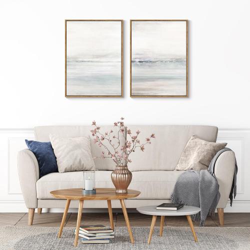 Gardenia Art Framed Wall Art Set Abstract Ocean Beach Canvas Wall Decor Nature Shore Horizon Pictures Modern Decorative Coastal Seascape Artwork for Bedroom Bathroom Home Office 12x16x2 Natural