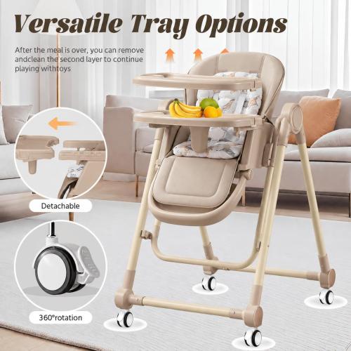 Multi Functional All in 1 Baby High Chair Swings for Infants Foldable Rocking 8 Level Height Adjustment Eco Friendly Washable PU Cushion Ultimate Baby Feeding Chair (Brown)