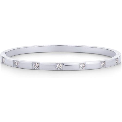 PAVOI Waterproof Thin Love Bracelet for Women - 14K Gold Plated Dainty Love Bangle with Cubic Zirconia - Stainless Steel Hinge Bracelet Jewelry Gifts