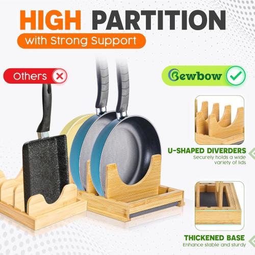 [Adjustable] Bamboo Pots and Pans Organizer Under Cabinet - Diatomite Base