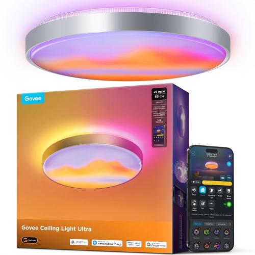 Govee Ceiling Light Ultra 21 Inch, 5000LM Smart Flush Mount Ceiling Light | DIY Ceiling Canvas for Living Room, Bedroom & Game Room, Compatible with Matter & Alexa, RGBIC & Tunable White 2700K-6500K