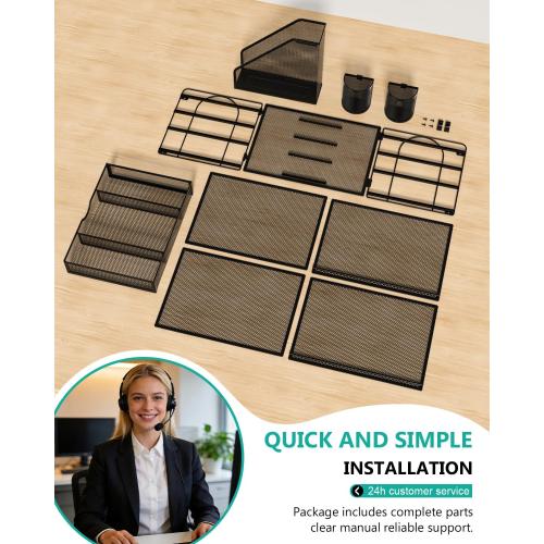 WALI Desk File Organizer, 4 Tier Desktop Paper Letter Tray Organizer with Drawer and 2 Pen Holders, Office Desk Accessories & Workspace Organizers for Office, Home Supplies(DO005DH-B), 1 Pack, Black