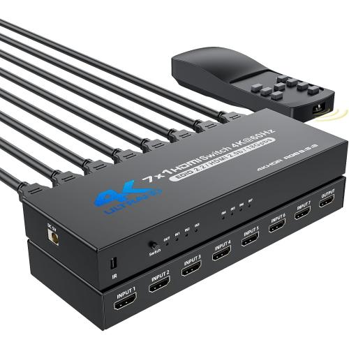 BolAAzuL 7 Port HDMI Switch 7 in 1 Out 4K@60Hz HDMI Selector Box w/Power