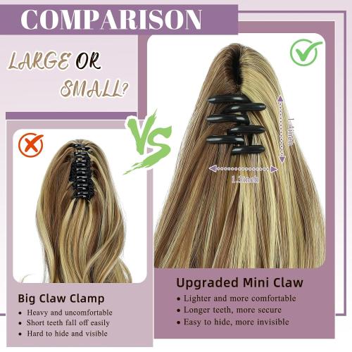 FELENDY Ponytail Extension 16 Claw Clip in Ponytails Hair Extensions Long Wavy Pony Tails Natural Looking Synthetic Hairpiece for Women Blonde Mix Light Brown