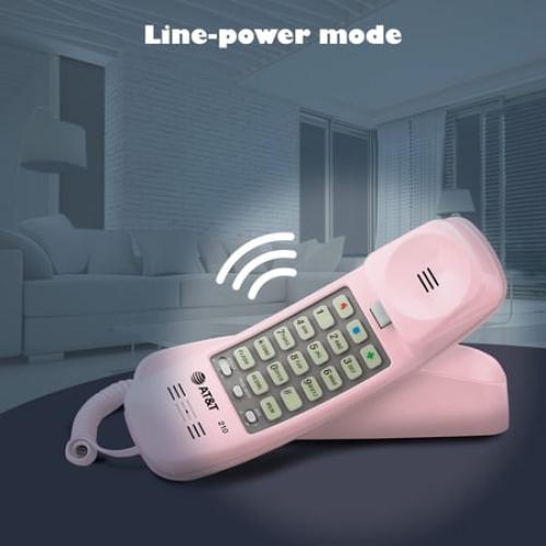 AT&T TRIMLINE 210 Corded Home Phone, No AC Power Required, Improved Easy-wall-mount, Lighted Big Button Keypad, 13 SpeedDial Keys, Last Number Redial, Mute, Flash, Volume Control, Princess Phone,