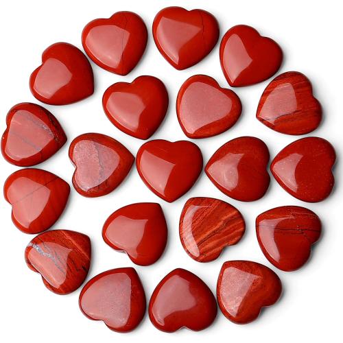 QINJIEJIE 20PCS Red Jasper Heart Stones Crystals Bulk Love Shaped Worry Stone Heart Rock Pocket Polished Palm Gems Crystal Reiki Balancing Wholesale Carved Stone Decor Gift