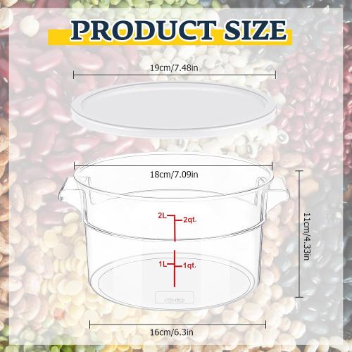 Ziliny 1 Pcs 2 Qt Dough Proofing Container with Lid and Red Scale, White