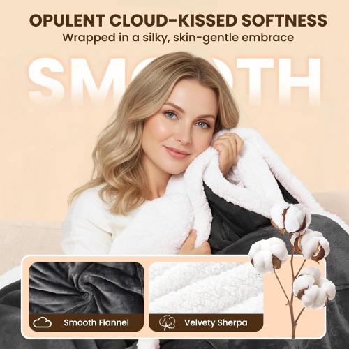 DAILYLIFE Wearable Heated Blanket with Foot Pocket, 52x72 Electric Blanket with Sleeves for 6 Heat Settings, 12 Hours Timer, Flannel & Sherpa, Charcoal