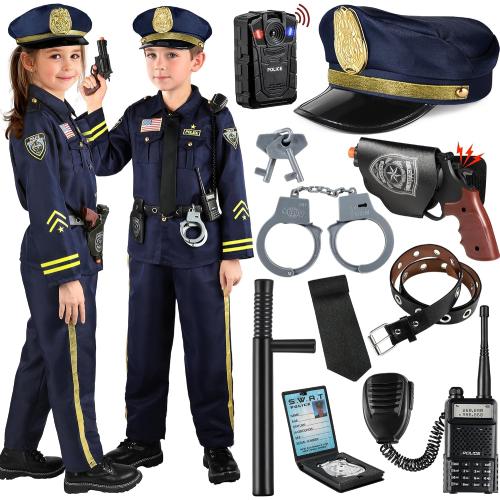 Size S GIFTINBOX 12PCS Police Costume for Kids, Kids Police Officer Costume for Boys Girls with Accessories, Halloween Costumes for Boys and Girls