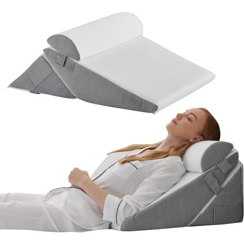 Bedluxe Wedge Pillow Set for After Surgery, Orthopedic Bed Wedge White/Grey