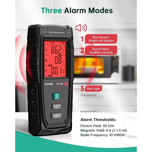 ERICKHILL 3 in 1 EMF Detector, Rechargeable EF, RF, MF, WiFi,5G Detector