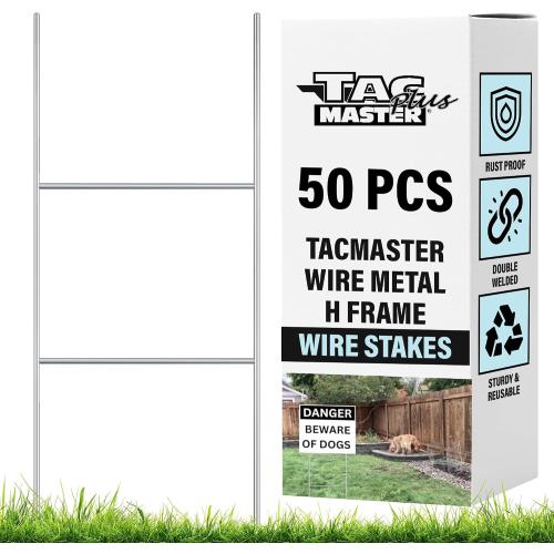 Tacmaster Wire Metal Yard and Sign H Stakes – Durable Blank Lawn Sign Posts for 4mm Corrugated Panels, Real Estate Signs, Waterproof and Wind Resistant, Ideal for Outdoor Use, 30x10 – 50 Pack