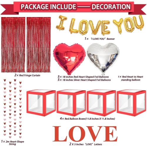 Guudmua 90Pcs Valentines Day Decor Kit, Happy Anniversary Decorations - 4 Pcs Balloon Boxes, Balloon Garland, Multi Decorations For Romantic Decors Special Night