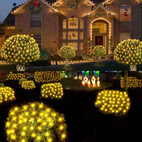 WBao Christmas Lights Outdoor, 200LED 8.4ft x 5.2ft Christmas Net Lights with 8 Modes, Timer, End to End Connectable, Waterproof LED Net Lights for Lawn, Bushes, Trees Xmas Decorations, Warm White