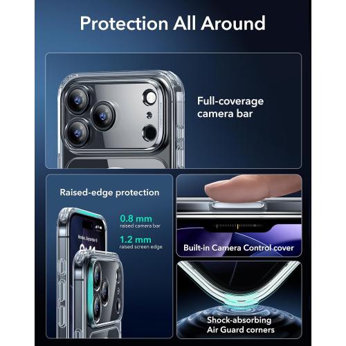 ESR for iPhone 17 Pro Max Case, Camera Control Cover, Compatible with MagSafe, Shockproof Military-Grade Protection, Magnetic Phone Case for iPhone 17 Pro Max, Classic Hybrid Case, Clear