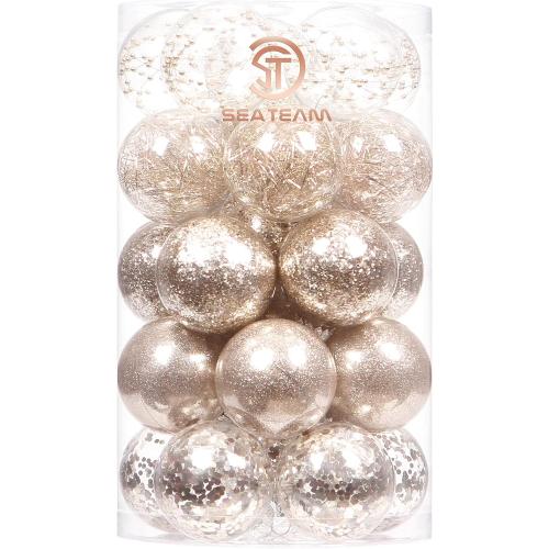 Sea Team 60mm/2.36 Shatterproof Clear Plastic Christmas Ball Ornaments, Transparent, See-Through, Crystal Baubles, Bulbs with Stuffed Delicate Decorations for Xmas Tree (30 Counts, Champagne)