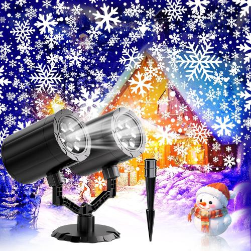 Christmas Projector Lights Outdoor, Snowflake Projector Lights Double Head Waterproof, LED Snowfall for Indoor Outdoor Rotating Christmas Decoration for Wedding Yard Holiday Used