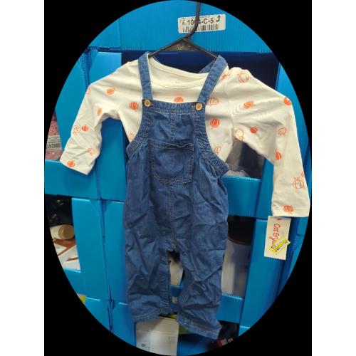 Size 18M CHUMHEY Toddler Little Girls Pants Sets, Cotton Long Sleeve T-Shirt Denim Overalls