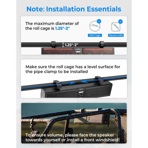 KEMIMOTO 6-Speaker Metal UTV Sound Bar Compatible with RZR Can-Am Golf ATV | 25-inch,IP65 Water Resistant,Fits 1.25-2 inch Roll Bar,Clear Audio SxS Soundbar