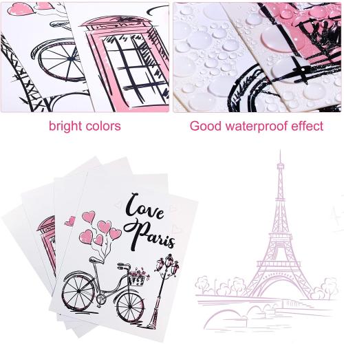Outus 4 Pieces Paris Wall Decor Pink Paris Themed Bedroom Decor Eiffel Tower Wall Art Prints Romantic Unframed Picture Poster for Living Room Girls Bedroom Bathroom Office Decoration, 8 x 10 Inch