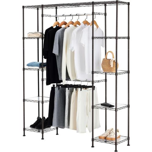 Size 57-80''L x 14''W x 72''H, Bronze Amazon Basics Expandable Metal Hanging Closet Organizer and Storage Rack Wardrobe with Shelves, 57-80''L x 14''W x 72''H, Bronze