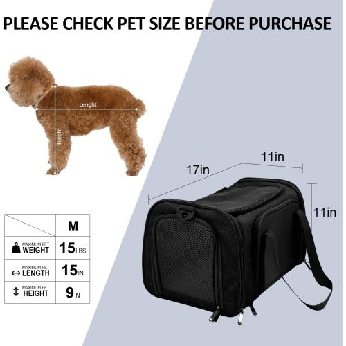 Henkelion Cat Carriers Dog Carrier Pet Carrier for Small / Medium Cats Dogs Puppies (Up To 15lbs), TSA Airline Approved Small Dog Carrier Soft Sided, Collapsible Waterproof Travel Puppy Carrier -Black