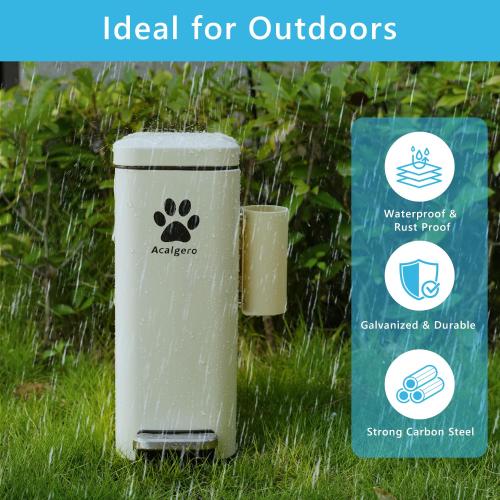 Dog Poop Trash Can Outside with Magnetic Bag Dispenser-Metal Dog Waste Container Odor Control- Rust Proof& Waterproof-Outdoor Waste Trash Can with Lid-Garbage Can&Foot Pedal-Pet Poop Bucket Soft Close