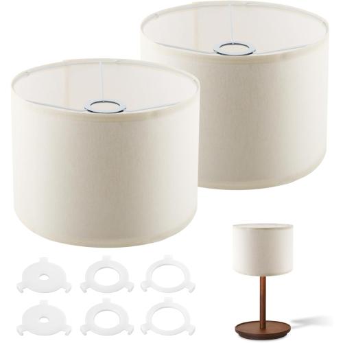 White Small Drum Lamp Shades Set of 2, Linen Spider Fitter Shades