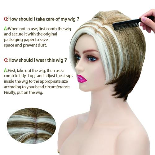 Coraline Short Pixie Wig Blonde Mixed Vintage Women Updo Bob Sythetic Realistic Party Wig