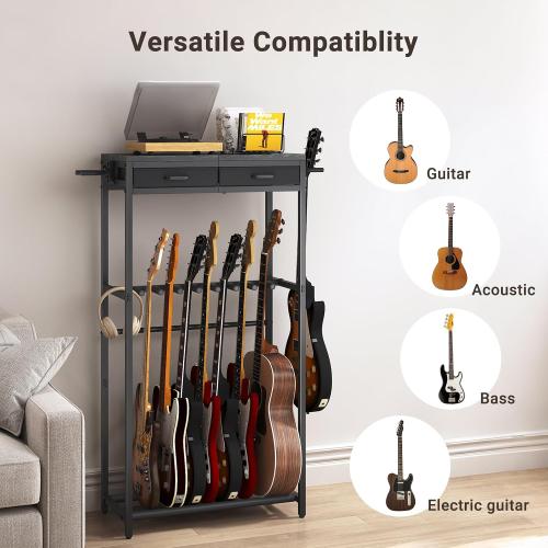 ELYKEN Guitar Stand, Guitar Rack with Storage Drawers for Multiple Guitars