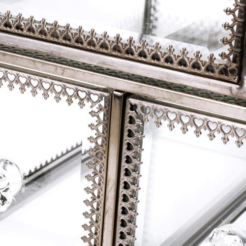 Vintage Makeup Organiser Clear Mirrored Brass Metal Case Spacious Cosmetic Storage for Makeup/Jewelry/Brushes/Perfumes/Skincare Glass Display Cabinets Dustproof Make Up Storage