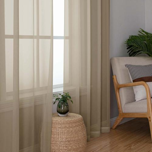 Taupe Sheer Curtains 84 Inches Long 2 Panels Set- Light Filtering Curtains for Bedroom, Soft Airy Voile Rod Pocket Living Room Window Drapes, 42Wx84L Inches, 2 PCS