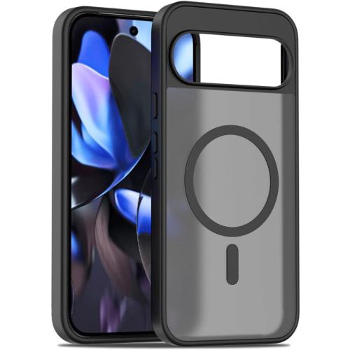 Compatible with Google Pixel 10 / Pixel 10 Pro/Pixel 9 / Pixel 9 Pro Case, Magnetic Translucent Matte Hybrid Gradient Transparent Soft TPU Clear Skin Cover Protection Case (Black)