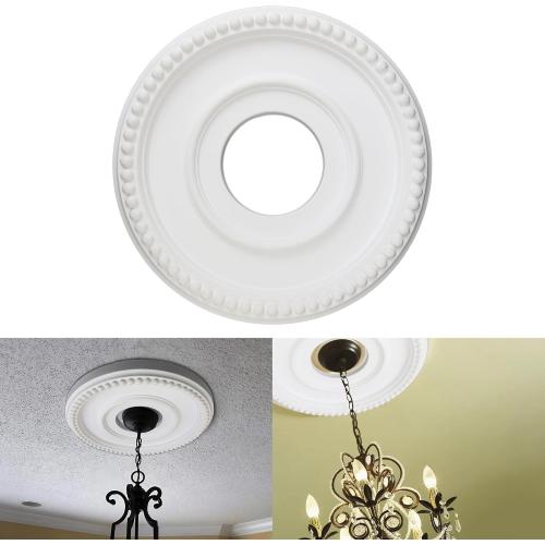 12 Inch OD x 4inch ID White Ceiling Medallion Plate – PU Plastic Decorative Cover for Fan, Light Fixtures, Chandelier Canopies – Traditional, Retro, and Minimalist Home Lighting Replacement