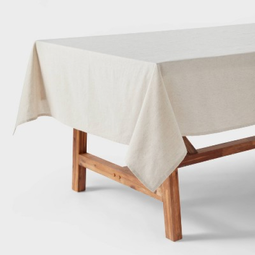 60x84 Linen Blend Tablecloth - Threshold™: Rectangle, Solid Cream, Traditional Style, OEKO-TEX Certified