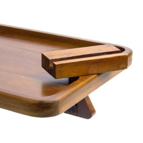 Smart Design Acacia Armrest Tray, Brown, Non-Slip Sofa Arm Clip Table for Drinks, Snacks & Devices