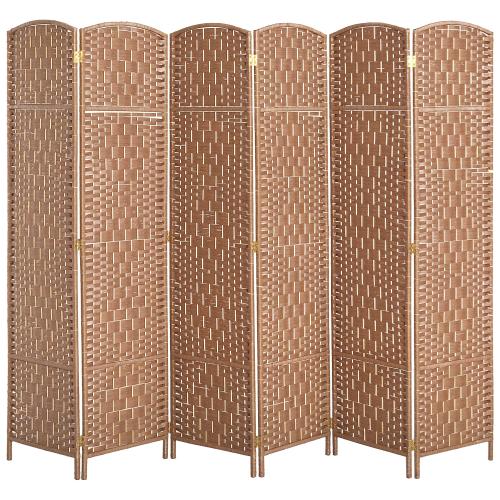 HOMCOM Room Divider 6 Panel, 6FT Tall Folding Privacy Screen, Freestanding Hand-Woven Partition for Room Separation with 360° Hinges, Paper Rope Diamond Weave, Natural