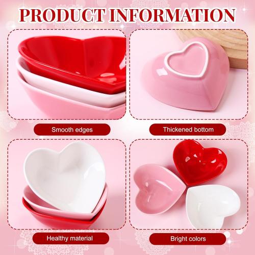 Tioncy 3 Pcs Heart Shaped Ceramic Bowls Valentine's Day Salad Bowls 5 Inch Love Heart Appetizer Plates, Dessert Snack Dishes Gifts for Valentine's Day Party Wedding Birthday Party Red Pink White
