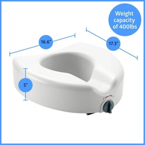 Medline 5 Standard Raised Toilet Seat With Lock and No Arms, White