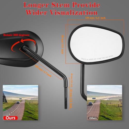 Black Sportster Mirrors for Road King Street Electra Glide Dyna Softail Road Glide Motorcycle Rearview 1982-2019 2020 2021 2022 2023, LD-023