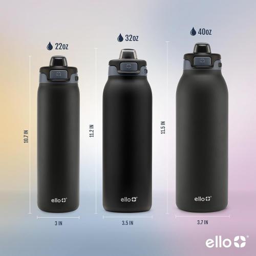 Ello Pop & Fill Insulated Stainless Steel Water Bottle with Quick Fill Lid, Leakproof Locking, Sip or Chug Spout, BPA-Free, Double Wall Vacuum Insulated for Sports, Travel & School- 22oz / 32oz / 40oz