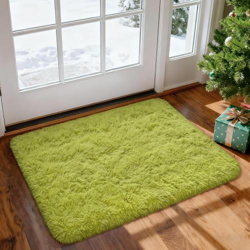 Merelax Modern Soft Fluffy Shaggy Rug for Bedroom Livingroom Small Chair Decor Rugs Feet Floor mats , Non-Slip Plush Furry Fur Area Rugs Comfy Nursery Accent Floor Carpet 2 X 3 Feet, Green