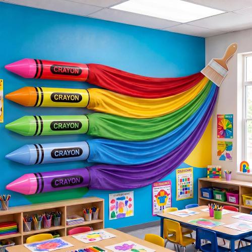 Back to School Giant Crayon Classroom Decor, Rainbow Wall Kit